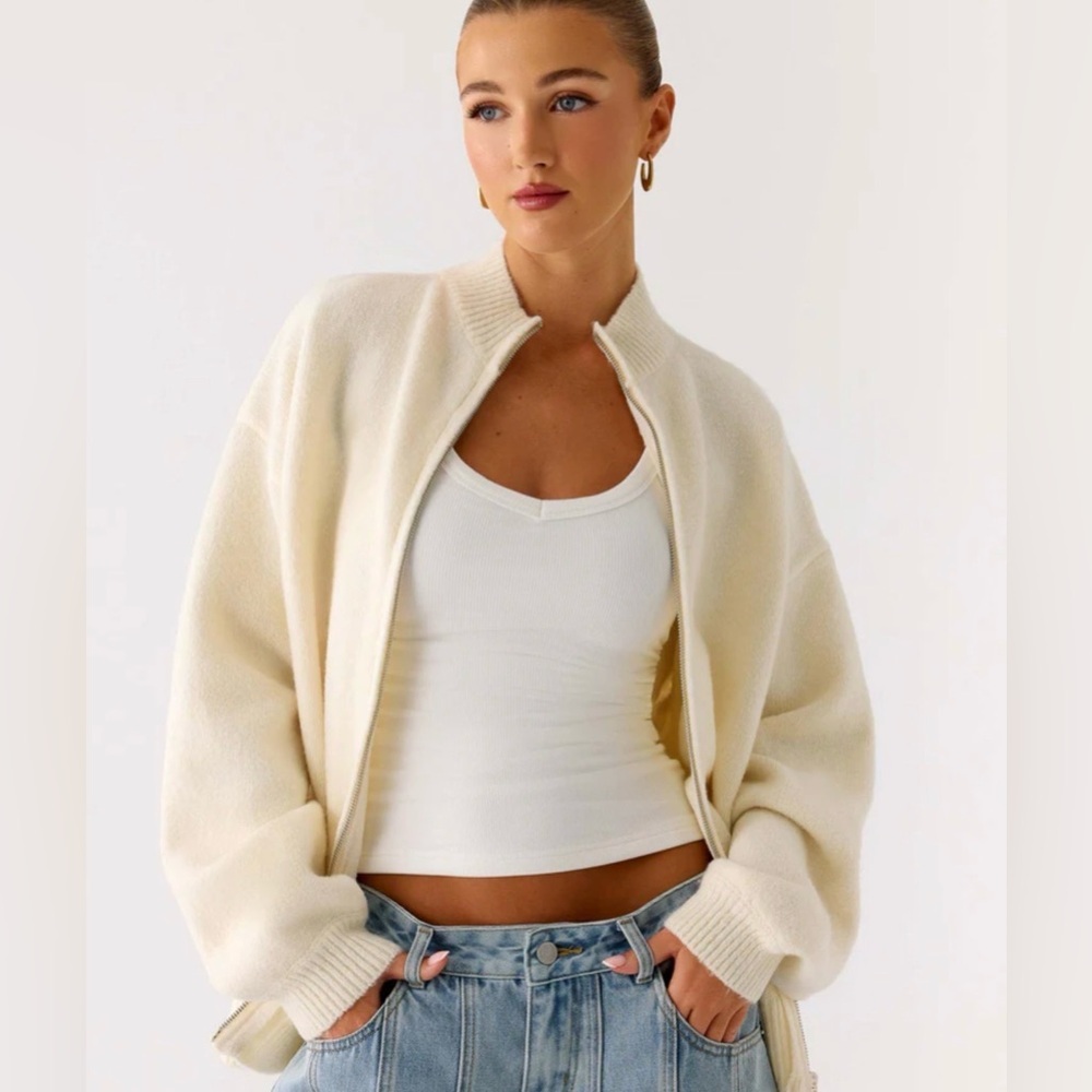 NWT Women’s PEPPERMAYO Ivory Davy oversized knit full zip jacket- Size S/M